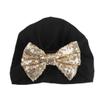 HZUX Big Bow Newborn Baby Cotton Cloth Turban Sparkle Sequin Toddler Rabbit Hat Kids Baby Cap Black-Gold view 1