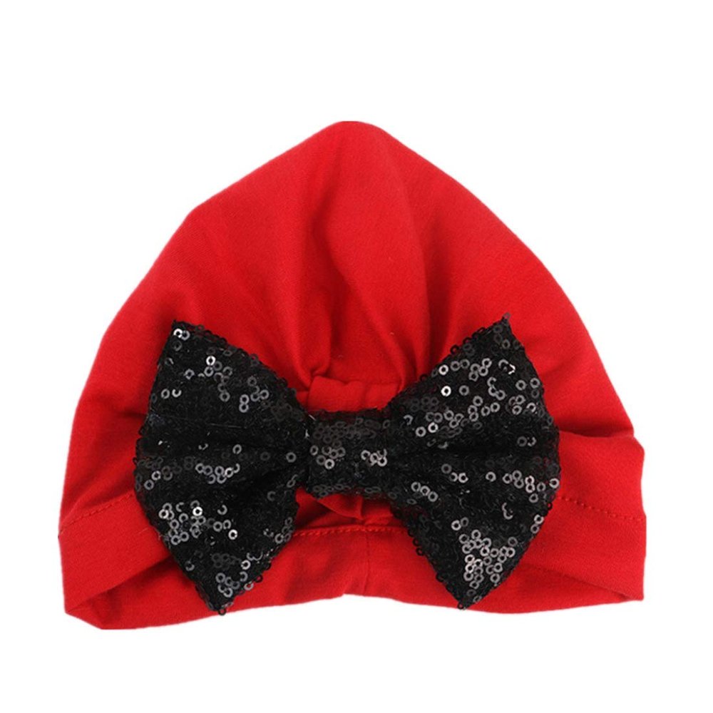 HZUX Big Bow Newborn Baby Cotton Cloth Turban Sparkle Sequin Toddler Rabbit Hat Kids Baby Cap Red