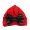 HZUX Big Bow Newborn Baby Cotton Cloth Turban Sparkle Sequin Toddler Rabbit Hat Kids Baby Cap Red view 1