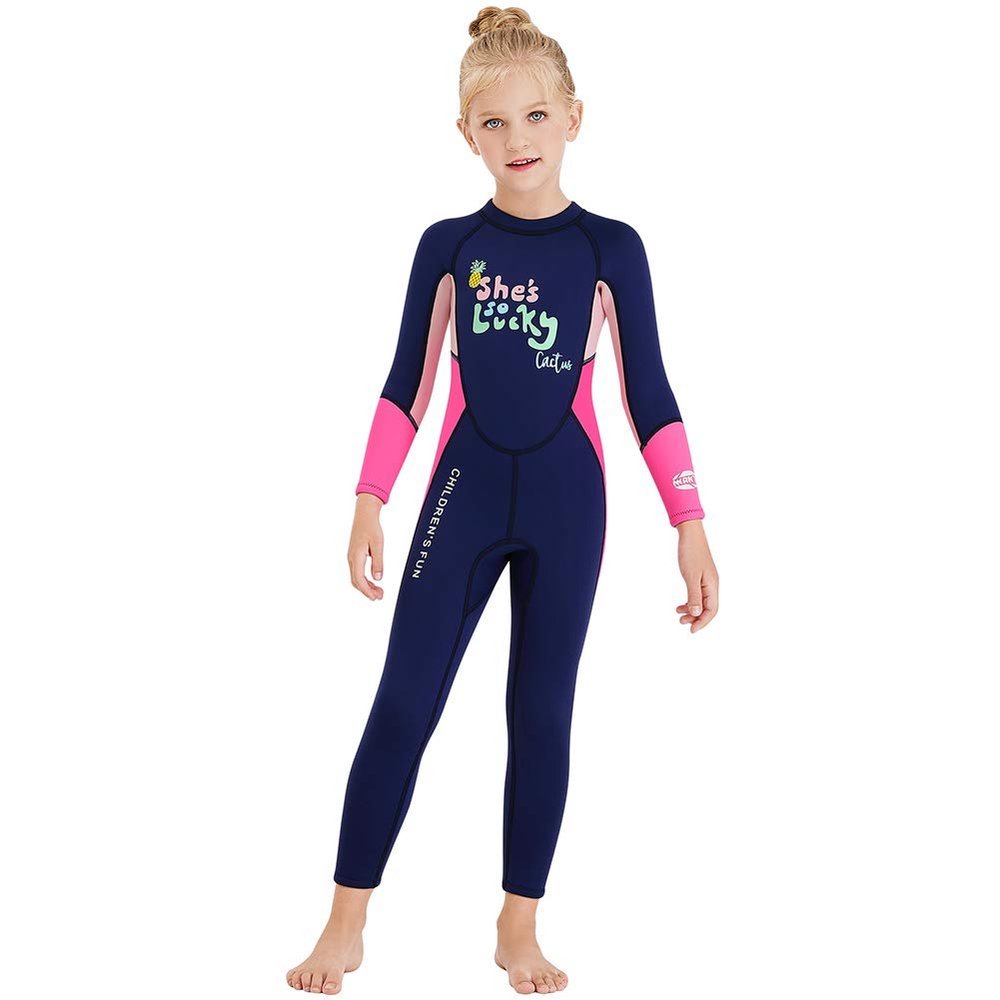 Kids Girls Boys Wetsuit Full Body Neoprene Thermal Swimsuit 2.5MM for Toddler Youth Children Teen, Long Sleeve Child Scuba Diving Surf Suit One Piece Sun Protection for Water Sports (Pink, L)
