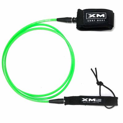 XM SURF MORE Premium Surfboard Leash, 5.5ft, Made in USA, Comp Cord Thickness (0.220in), Key Pocket, Unbreakable Swivels, Detachable Railsaver, Lime Leash, Black Strap, Kink-Free [3 Year Warranty]