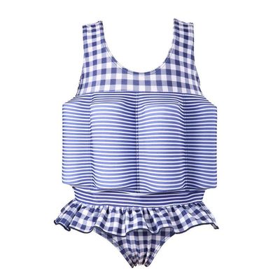 Kids Baby Floatation Swimsuit with Adjustable Buoyancy Float Suit Swim Vest One Piece Floating Swimwear for Boys Girls Toddler Learn to Swimming Bathing Suit Beachwear Blue (Check Striped) 2-3T