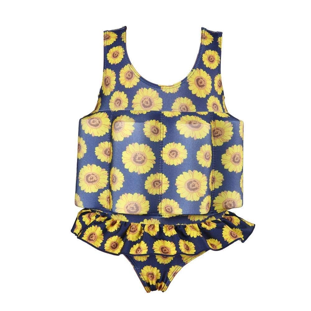 Kids Baby Floatation Swimsuit with Adjustable Buoyancy Float Suit Swim Vest One Piece Floating Swimwear for Boys Girls Toddler Learn to Swimming Bathing Suit Beachwear Yellow Sunflower 18-24 Months