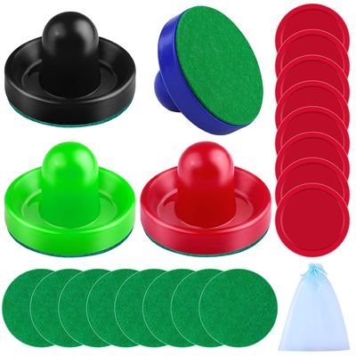 URATOT Air Hockey Accessories - Pushers, Pucks & Paddles (4 Pushers, 8 Red Pucks, 8 Green Pads)