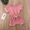 Newborn Infant Baby Boy Girl Summer Clothes Short Sleeve T-Shirt Top Cotton Linen Drawstring Shorts 2Pcs Outfit Set (Pink,6-12 Months) view 2