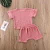 Newborn Infant Baby Boy Girl Summer Clothes Short Sleeve T-Shirt Top Cotton Linen Drawstring Shorts 2Pcs Outfit Set (Pink,6-12 Months) view 3