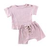 Newborn Infant Baby Boy Girl Summer Clothes Short Sleeve T-Shirt Top Cotton Linen Drawstring Shorts 2Pcs Outfit Set (Purple,0-6 Months) view 1