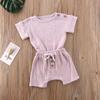 Newborn Infant Baby Boy Girl Summer Clothes Short Sleeve T-Shirt Top Cotton Linen Drawstring Shorts 2Pcs Outfit Set (Purple,0-6 Months) view 2