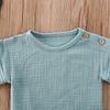 Newborn Infant Baby Boy Girl Summer Clothes Short Sleeve T-Shirt Top Cotton Linen Drawstring Shorts 2Pcs Outfit Set (Blue,12-18 Months) view 4