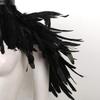 FEESHOW Gothic Natural Dyed Rooster Feather Cape Shawl Shoulder Wings Choker Collar Halloween Shrug Wrap Type B Black One Size view 4