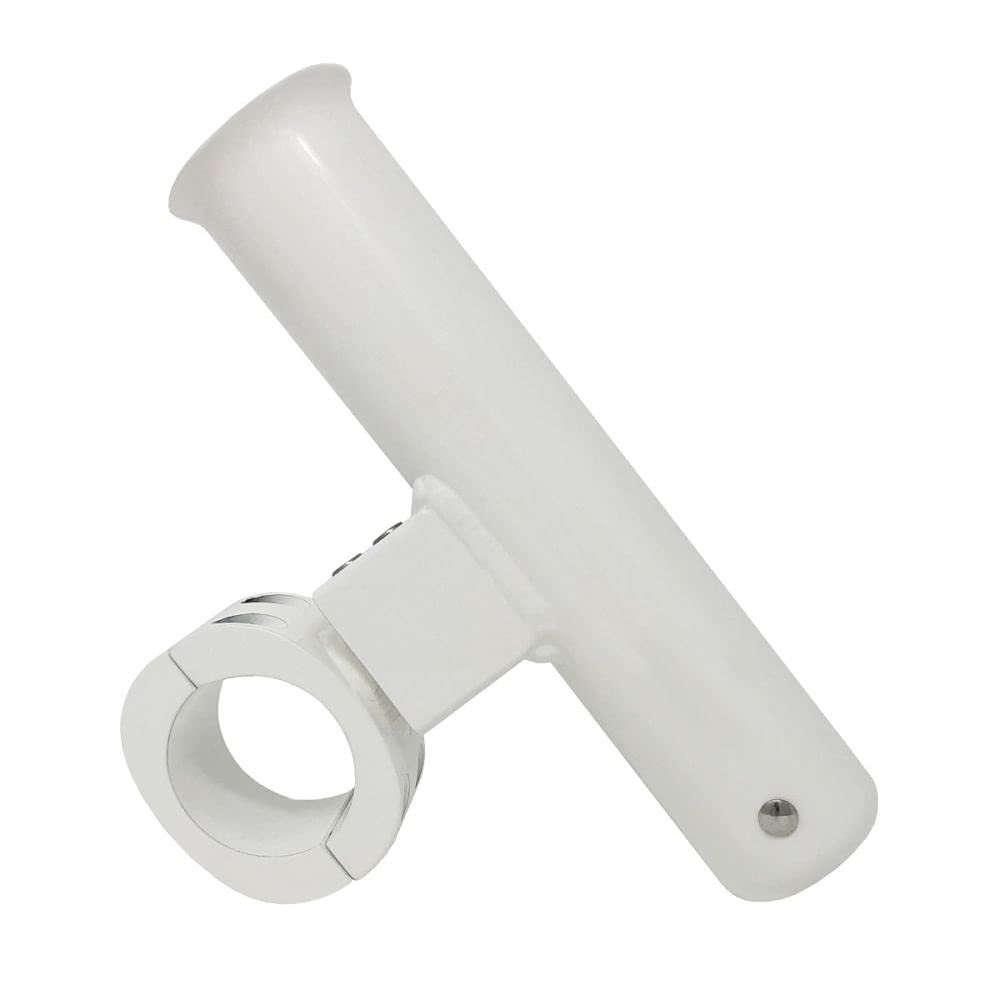 Fishmaster Adjustable T-Top Rod Holder - Powder Coated White - Marine Grade Aluminum, Rail Mount, Universal Fit