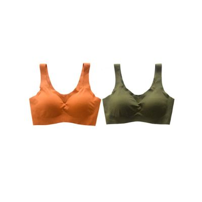 2 PCS Women's Aerobics Gym Dance Yoga Vest Sports Bra Top Vest Anti-Shock Bra Without Steel Ring Yellow + Green/XL