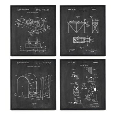 - Pilates Studio Exercise Patent Poster Art - Pilates Wall Art - Fitness Decor - Set of 4-11 x 14 Framed Prints