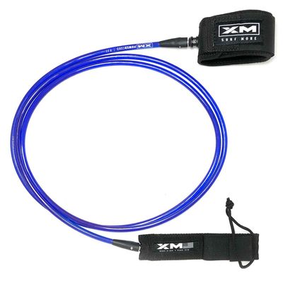 XM SURF MORE Premium Surfboard Leash, 8ft, Made in USA, Regular Cord Thickness (.270in), Key Pocket, Unbreakable Swivels, Detachable Railsaver, Blue Leash, Black Strap, Kink-Free [3 Year Warranty]