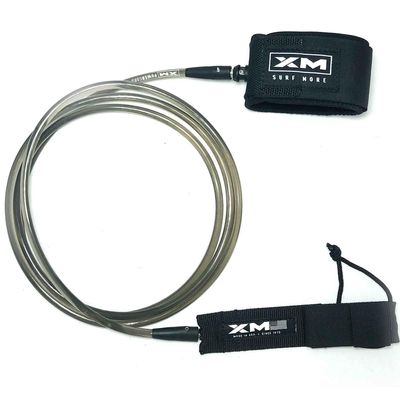 XM SURF MORE Premium Surfboard Leash, 10ft, Made in USA, Regular Cord Thickness (.270in), Key Pocket, Unbreakable Swivels, Detachable Railsaver, Smoke Leash, Black Strap, Kink-Free [3 Year Warranty]