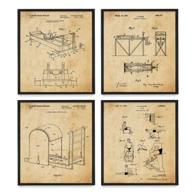 - Pilates Studio Exercise Patent Poster Art - Pilates Wall Art - Fitness Decor - Set of 4-8 x 10 Framed Prints