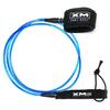 XM SURF MORE Premium Surfboard Leash, 9ft, Made in USA, Comp Cord Thickness (0.220in), Key Pocket, Unbreakable Swivels, Detachable Railsaver, Blue Leash, Black Strap, Kink-Free [3 Year Warranty] view 1