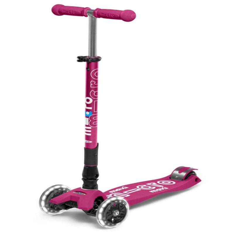 Micro Kickboard - Maxi Deluxe Foldable LED - Three Wheeled, Lean-to-Steer, Fold-to-Carry Swiss-Designed Micro Scooter for Kids with Motion-Activated Light-Up Wheels for Ages 5-12 (Berry Red)