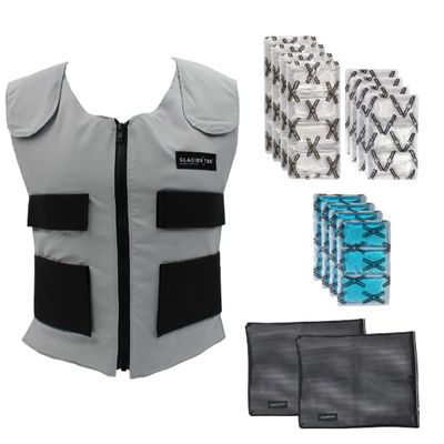 Glacier Tek Sports Cool Vest Bundle, with Biobased Cooling Packs Plus Booster Pack Set Lgray