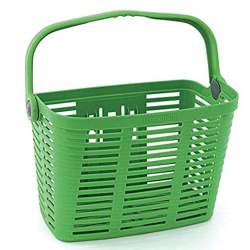 Bicycle Basket, Bellelli, Quick Release, Removable, Lightweight Plastic Basket, Easy to Mount, with Swing Up Handle, Green, Made in Italy