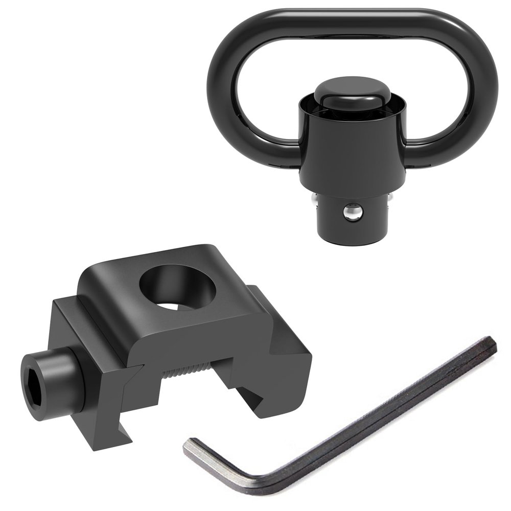 1.25" Picatinny Rail QD Sling Swivel Mount, 360 Degree Rotation Quick Detach Sling Attachment with Push Button for Two Point Sling (1 PC)