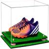 Better Display Cases Clear Acrylic Large Shoe Pair Display Case for Soccer Cleats Football Cleats with Pink Risers and Turf Base (A082/V13)