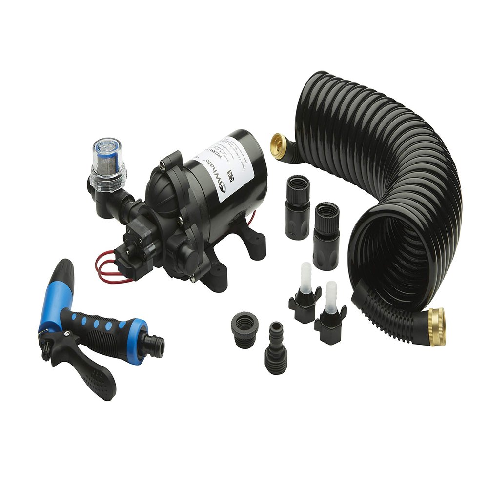 Whale WD3517S High-Pressure Wash Down Pump, 3.5 Gal./Min., 50 PSI, 12V, with 25-Ft. Coil Hose and Adjustable Trigger