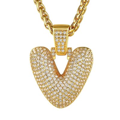 14k Gold Plated Diamond Iced A-Z Initial Bling Letter Name Pendant Necklaces, Men Women