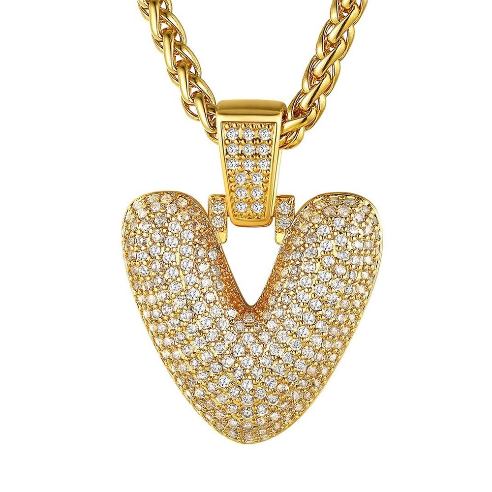 14k Gold Plated Diamond Iced A-Z Initial Bling Letter Name Pendant Necklaces, Men Women