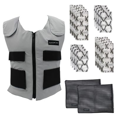 Glacier Tek Sports Cool Vest Bundle, with biobased Cooling Packs Plus Spare Pack Set Lgray