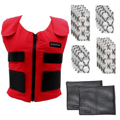 Glacier Tek Sports Cool Vest Bundle, with biobased Cooling Packs Plus Spare Pack Set Red