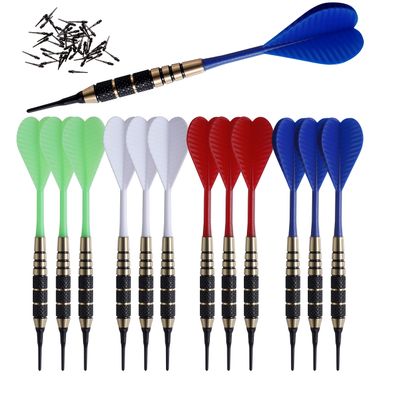 SHOT TAKER CO. EST. 2017 Soft Tip Darts Set |12 pc Bar Darts | 50 Extra Black 2BA Tips | 3 of Each Color| Fun Darts for 4 Players on Electronic/Plastic Dartboard (STC10428-18g-Black Knurled Rings)