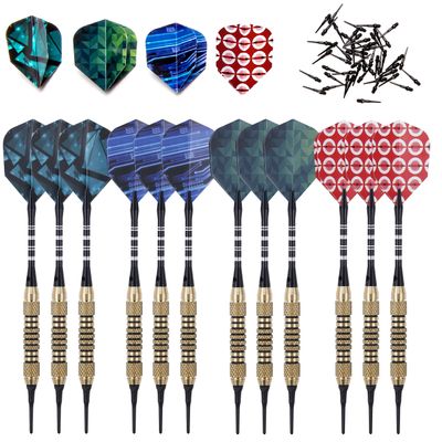 SHOT TAKER CO. EST. 2017 Professional Soft Tip Darts 12 PC | 12 Brass Barrels | 50 Extra Black 2BA Tips| 12 Aluminum Shafts | 16 Flights Standard| Multi Tool | Carry Bottle (18g Gold Barrel) STC10427