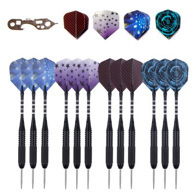 Professional Steel Tip Darts 12 PC Set | 12 PC Brass Barrels | 12 PC Aluminum Shafts 48mm | 16 PC Flights Standard Shape | 1 Multi-Purpose Dart Tool | 1 Carry Bottle (20g Black Barrel)STC10424