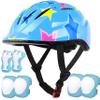 Lamsion Kids Helmet Adjustable with Sports Protective Gear Set Knee Elbow Wrist Pads for Toddler Ages 5 to 8 Years Old Boys Girls Cycling Skating Scooter Helmet-(Blue Star) view 1