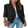 Bluetime Women Casual Lightweight Open Front Cardigans Soft Draped Ruffles 3/4 Sleeve Cardigan (XXL, Black) view 1