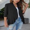 Bluetime Women Casual Lightweight Open Front Cardigans Soft Draped Ruffles 3/4 Sleeve Cardigan (XXL, Black) view 2