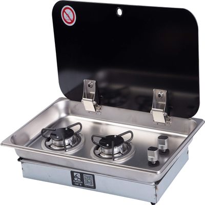 JZ Boat Caravan RV 2 Burner Gas Stove Hob with Tempered Glass Lid 530325(52+55) mm GR-902