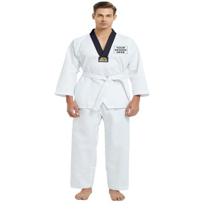 TopTie Customized Taekwondo Uniform for Kids Adults, TKD Dobok Uniform with Belt, Martial Arts Training Suit-black trim-Size 3