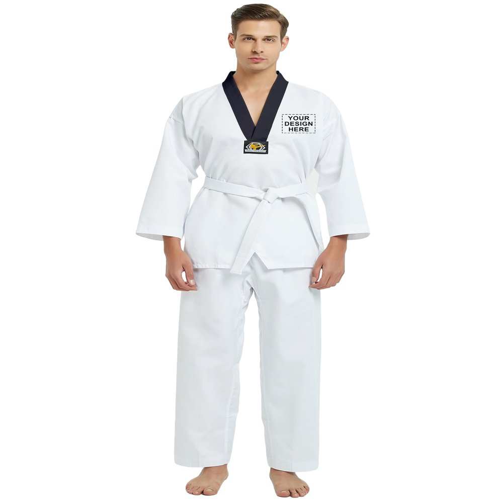 TopTie Customized Taekwondo Uniform for Kids Adults, TKD Dobok Uniform with Belt, Martial Arts Training Suit-black trim-Size 3