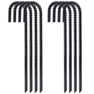FEED GARDEN 12 Inch 8 Pack Rebar Stakes Heavy Duty J Hook, Galvanized Ground Stakes Tent Stakes Steel Ground Anchors, Chain Link Fence Stakes, Trampoline Stakes, Black