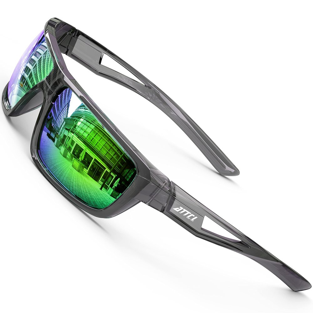 ATTCL Polarized Sunglasses Men Sports: UV Protection Lightweight TR90 Frame Anti-Slip Wrap-Around for Driving Fishing Golf J2021 Clear Green