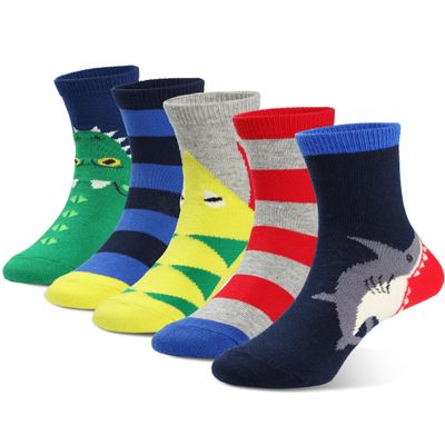 COTTON DAY Kids Boys Fun Novelty Socks Colorful Pattern Design 6-8 Years Shark Stripes Size M
