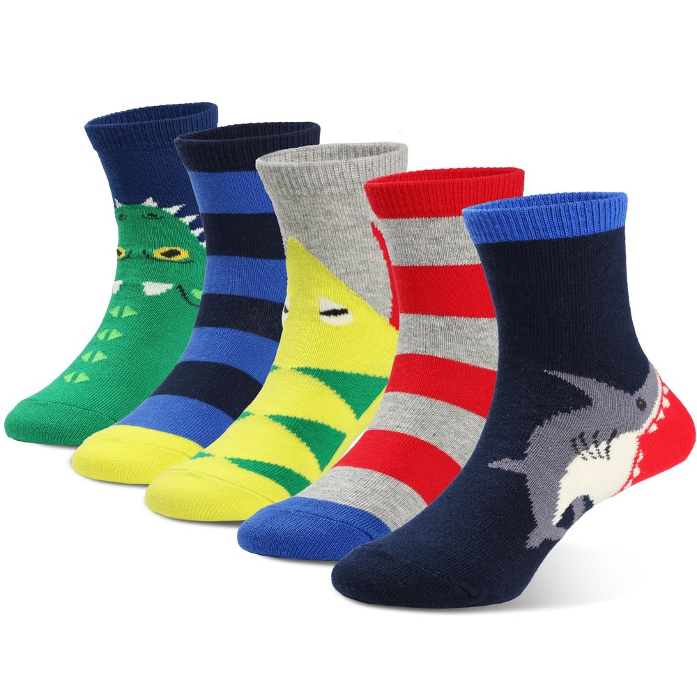 COTTON DAY Kids Boys Fun Novelty Socks Colorful Pattern Design 6-8 Years Shark Stripes Size M