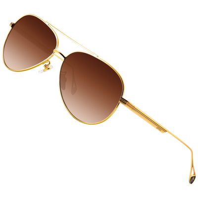 ATTCL Fashion Pilot Polarized Sunglasses For men UV Protection Metal frame QL2033 Gold+Brown