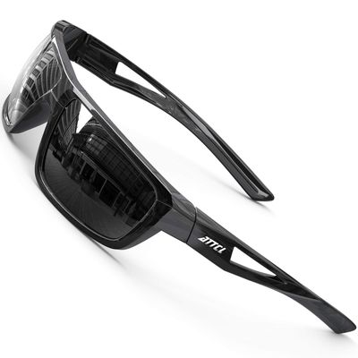 ATTCL Polarized Sunglasses Men Sports: UV Protection Lightweight TR90 Frame Anti-Slip Wrap-Around for Driving Fishing Golf J2021 Dark Black grey