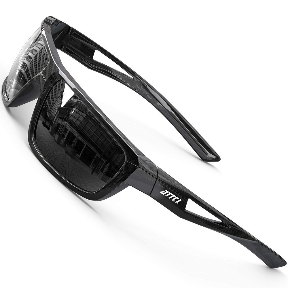 ATTCL Polarized Sunglasses Men Sports: UV Protection Lightweight TR90 Frame Anti-Slip Wrap-Around for Driving Fishing Golf J2021 Dark Black grey