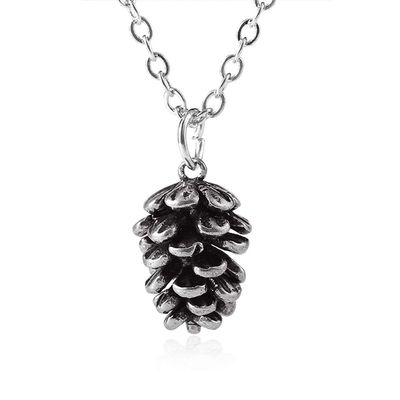 Metal Pine Nuts Necklace Charm Retro Pinecone Nut Plant Specimen Pendants Necklace for Women Jewelry Accessories (Silver)