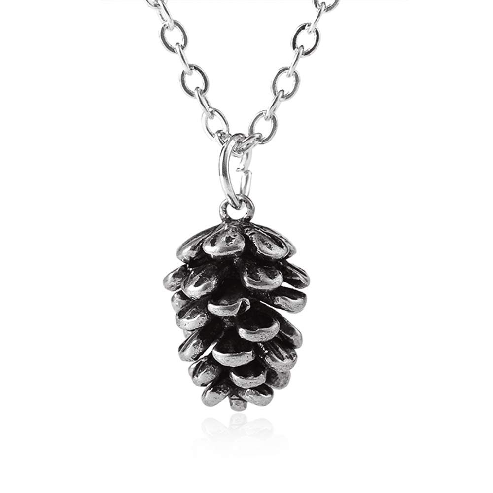 Metal Pine Nuts Necklace Charm Retro Pinecone Nut Plant Specimen Pendants Necklace for Women Jewelry Accessories (Silver)