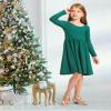 Stelle Girls Cotton Long Sleeve Dress Twirl Skater Dress, Green, 6 Years view 3